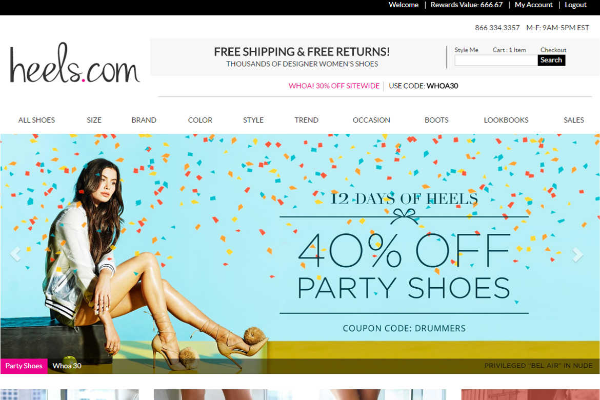 Heels.com Home or Landing Page